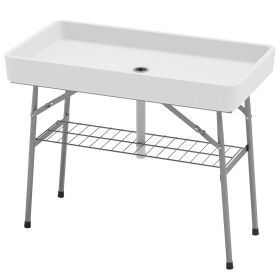 3.4ft Folding Ice Cooler Table with Drain, Outdoor Patio Party Cooler for Drinks